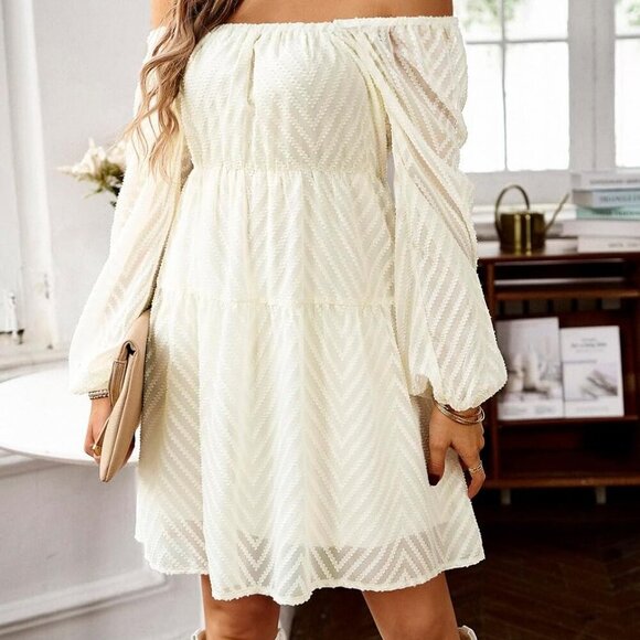 Women's Long Sleeve Mini Dress Polyester Casual Ruffle Tiered Smocked - Picture 6 of 6